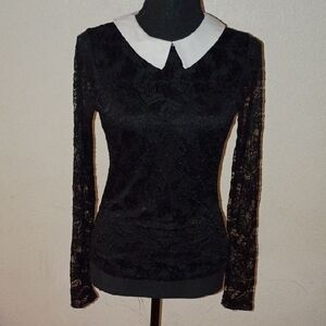 Charlotte Russe Black Lace Blouse with White Collar